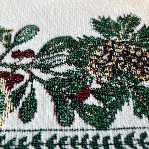 Holiday Tapestry Like Table Runner 72" Pinecones and Berries Family Gathering - Picture 4 of 8